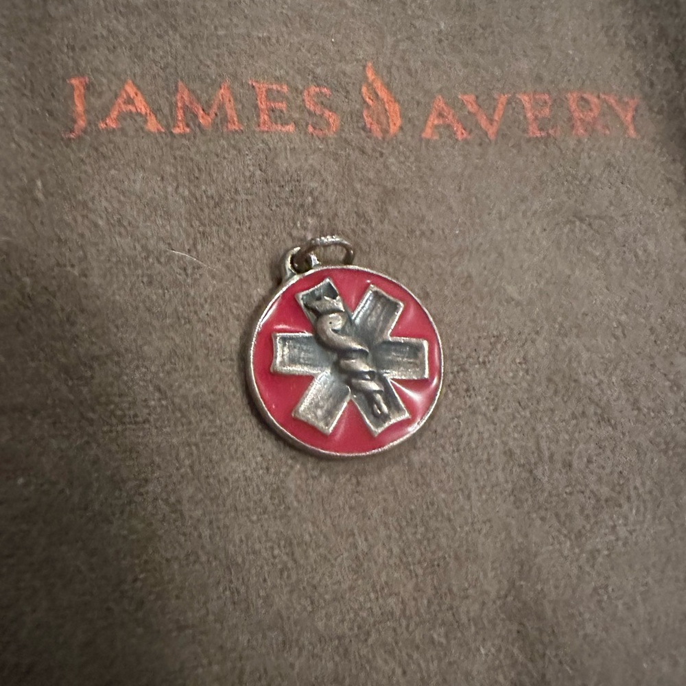 James Avery Red and Silver Medical Pendant